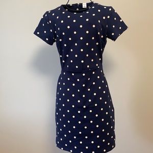 Navy and white polka dot dress
